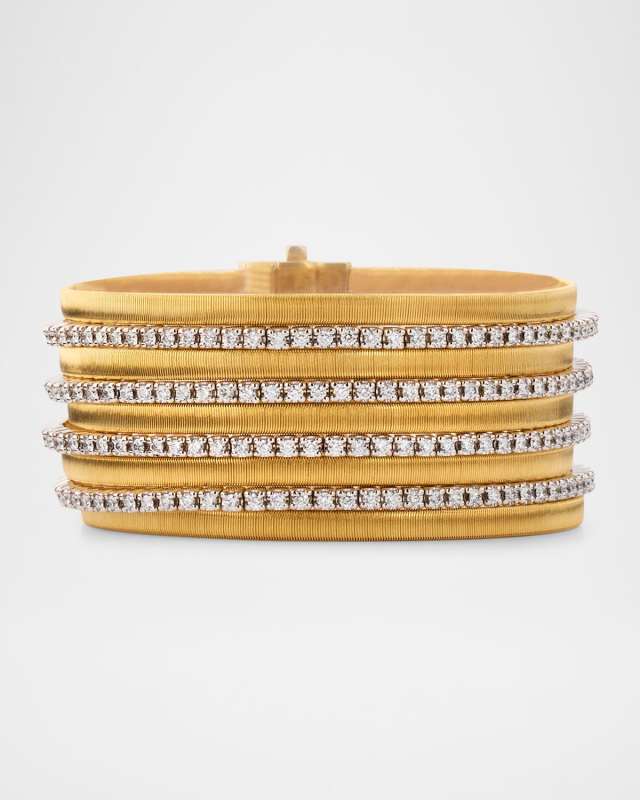 18K Yellow Gold 9-Strand Bracelet with Diamond Pave Bands